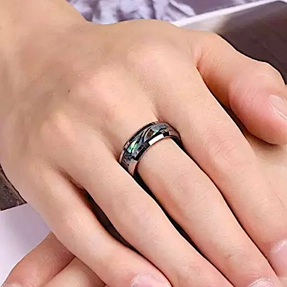 8mm Abalone Shell Tungsten Carbide Wedding Band Mens